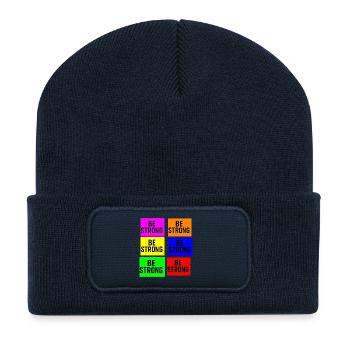 Be Strong Color Block Typography - Recycled Patch Beanie - french navy - Front