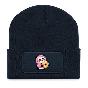 Funny Panda with Donut Halloween Candy - Recycled Patch Beanie - french navy - Front