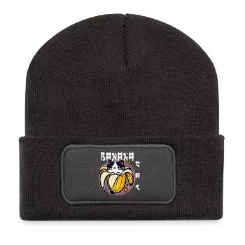 Chat banane kawaii - Beanie recyclé à patch - charbon - Devant