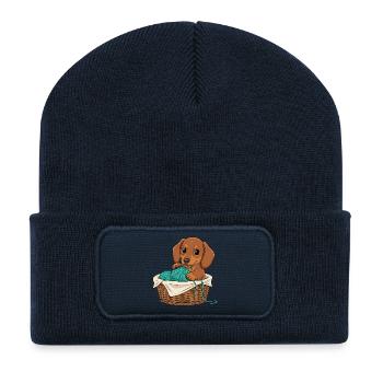 Dachshund puppy in basket - Recycled Patch Beanie - french navy - Front