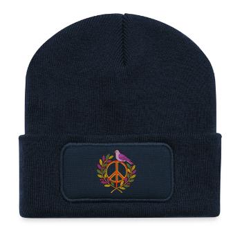 Lebendiger Friedensvogel Blumenkranz - Recycelte Patch Beanie - French Navy - Vorne