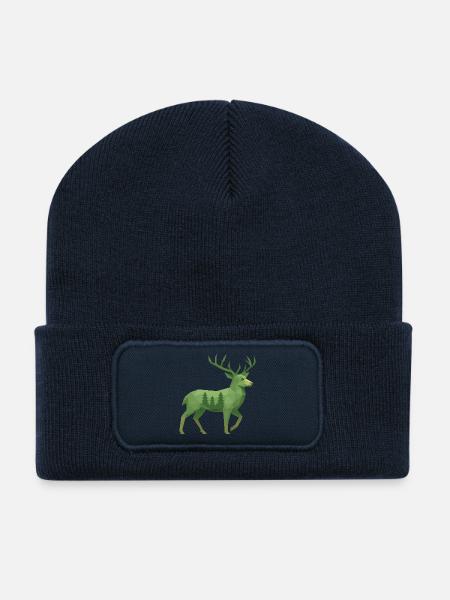 Geometrischer Hirsch - Recycelte Patch Beanie - French Navy