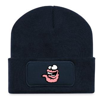 Wurm Lachend Verrückt Schielend Albern Dämlich - Recycelte Patch Beanie - French Navy - Vorne