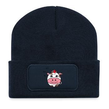 Vache avec chapeau de Père Noël - Beanie recyclé à patch - bleu marine - Devant