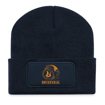 Decentral – Classic Bitcoin Design - Recycled Patch Beanie - french navy - Front
