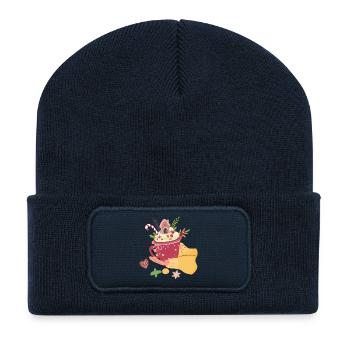  Weihnachtstasse mit Lebkuchenhaus Advent  - Recycelte Patch Beanie - French Navy - Vorne
