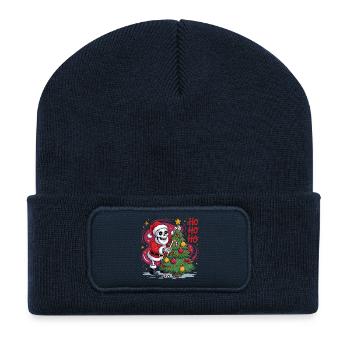 Skelett Santa schmückt Baum - Recycelte Patch Beanie - French Navy - Vorne