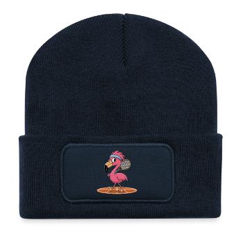 Flamingo tennis player with racket on court - Recycled Patch Beanie - french navy - Front