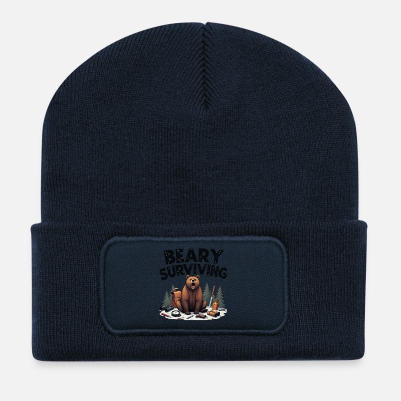 Bärchen-Überleben: Wildnis-Ausrüstungs-T-Shirt - Recycelte Patch Beanie - French Navy