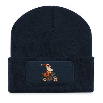 Weihnachtsmann auf Motorrad - Recycelte Patch Beanie - French Navy - Vorne