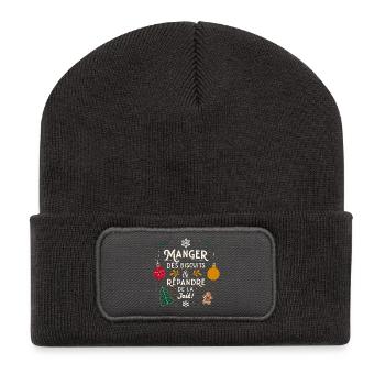 Kekse essen und Weihnachtsfreude verbreiten - Recycelte Patch Beanie - Dunkelgrau - Vorne