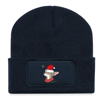 Moche orignal de Noël - Beanie recyclé à patch - bleu marine - Devant