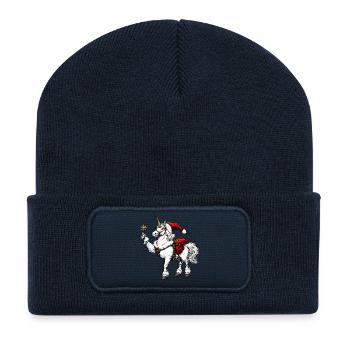 Einhorn Weihnachten - Recycelte Patch Beanie - French Navy - Vorne