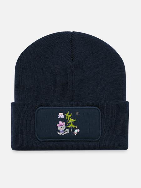 Christmas Katzen und Maus - Recycelte Patch Beanie - French Navy