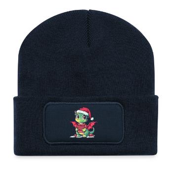 Drache Weihnachten Xmas - Recycelte Patch Beanie - French Navy - Vorne