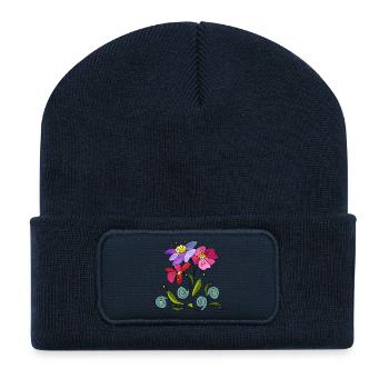 Fleur - Beanie recyclé à patch - bleu marine - Devant