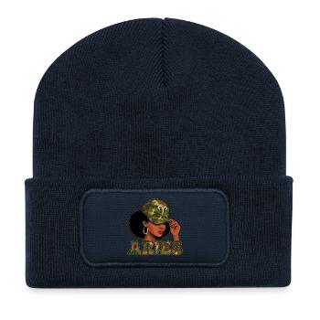 Widderkönigin – Tarn-Afro-Mädchen Zodiac-Stolz - Recycelte Patch Beanie - French Navy - Vorne
