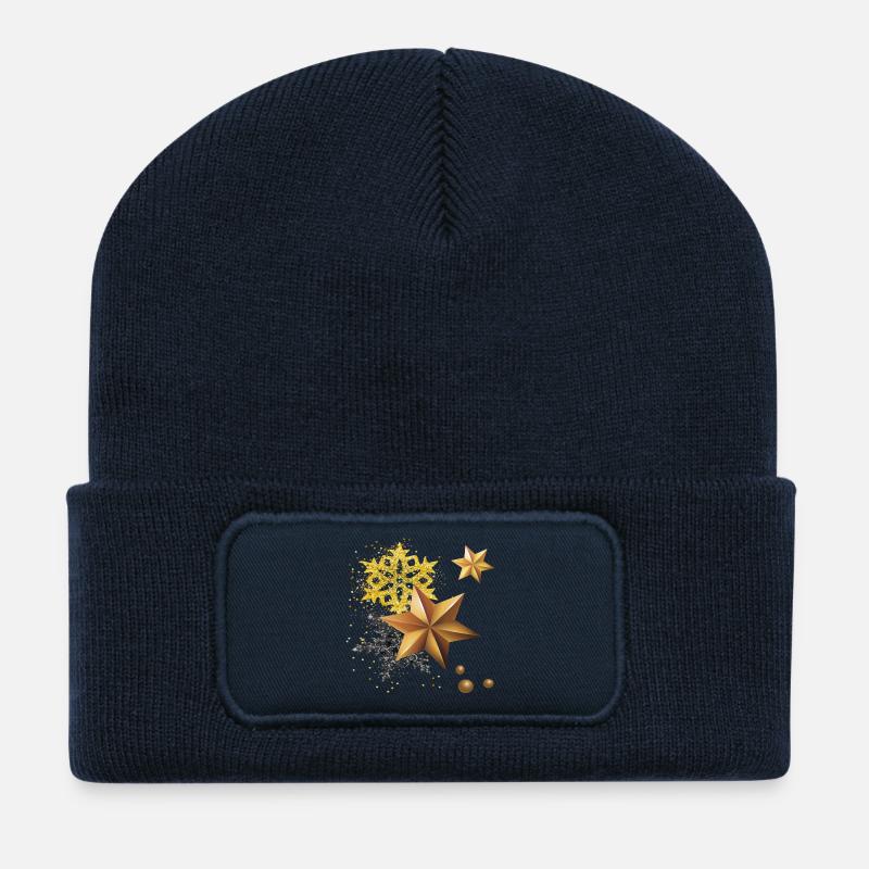 Goldene Sterne zu Weihnachten - Recycelte Patch Beanie - French Navy