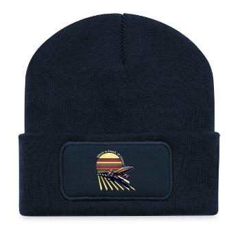 Retro Airplane Sunset (basé !) - Beanie recyclé à patch - bleu marine - Devant