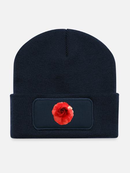 Red Flower Magic Camellia - Recycled Patch Beanie - french navy