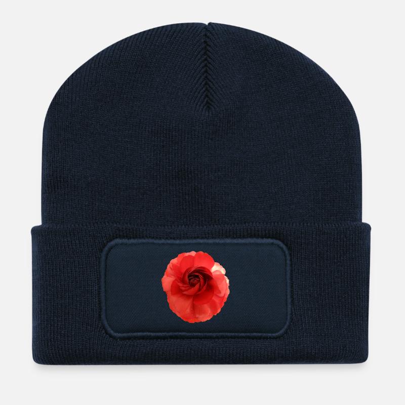 Camélia magique fleur rouge - Beanie recyclé à patch - bleu marine