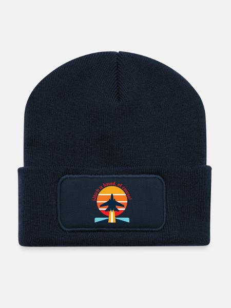 Retro airplane in sunset (Based?!) - Recycled Patch Beanie - french navy