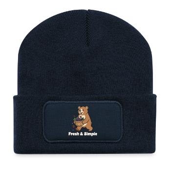 Berry Basket Bear Illustration - Recycled Patch Beanie - french navy - Front