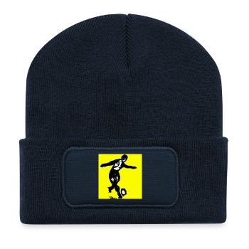 Fußball-Silhouette auf leuchtendem Gelb - Recycelte Patch Beanie - French Navy - Vorne