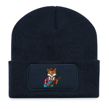Rocking Fox with Electric Guitar – Music Illustration - Recycled Patch Beanie - french navy - Front
