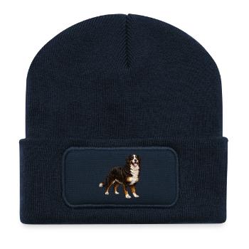 Illustration vintage du chien de montagne bernois – Loyauté du chien - Beanie recyclé à patch - bleu marine - Devant