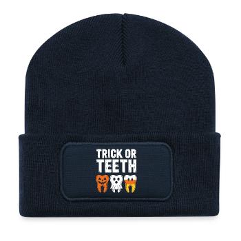 Trick or Teeth: Halloween Teeth Trio - Recycled Patch Beanie - french navy - Front