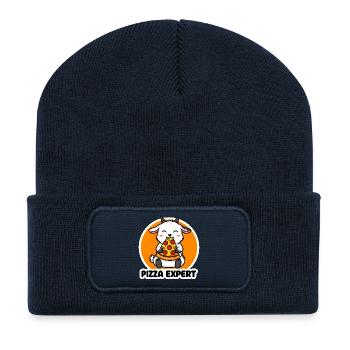 Expert en pizza de chèvre mignonne - Tranche de mangeur d’animaux heureuse - Beanie recyclé à patch - bleu marine - Devant