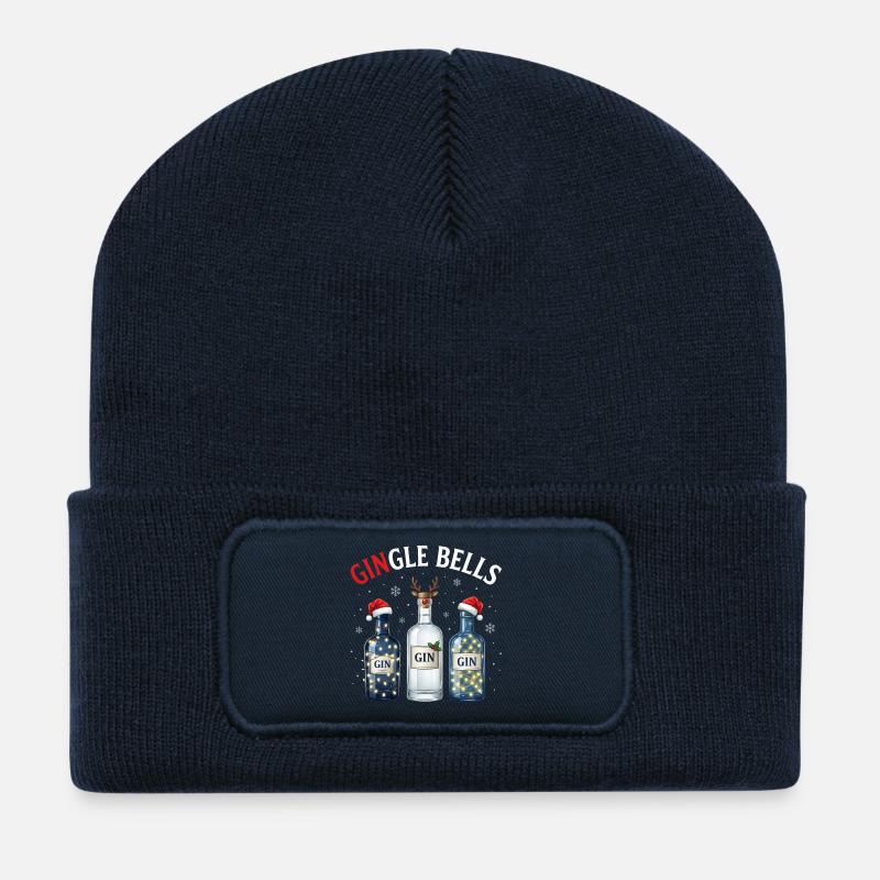 Gingle Bells Drôle de Gin Bottles de Noël Jeu de mots - Beanie recyclé à patch - bleu marine