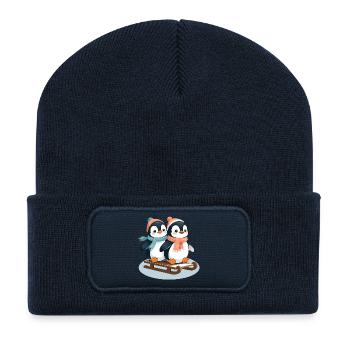Two penguins on sleds - Recycled Patch Beanie - french navy - Front