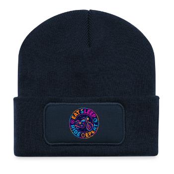 Eat, Sleep Ride Repeat – Motorrad – Biker - Recycelte Patch Beanie - French Navy - Vorne