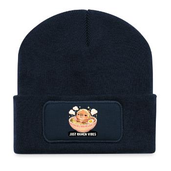 Ambiance capybara avec ramen - Beanie recyclé à patch - bleu marine - Devant