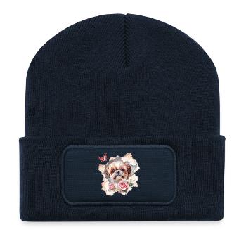 Shih Tzu with Butterfly - Recycled Patch Beanie - french navy - Front