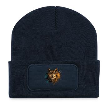 Eule Aquarell – Color Splash Tierkunst - Recycelte Patch Beanie - French Navy - Vorne