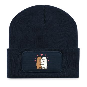 Umarmende Bären mit Herzchen - Recycelte Patch Beanie - French Navy - Vorne