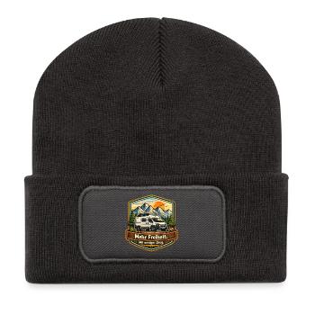 Camping-Mehr Freiheit-mit weniger Zeug-Camper - Recycelte Patch Beanie - Dunkelgrau - Vorne