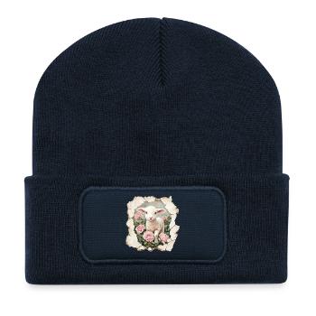 Agneau avec papillon - Beanie recyclé à patch - bleu marine - Devant