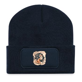 Fuchs mit Kirschblüten - Recycelte Patch Beanie - French Navy - Vorne