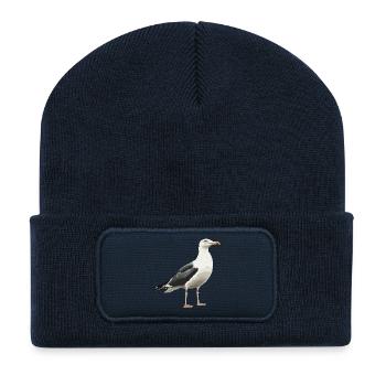 Möwen-Illustration im Vintage-Stil - Recycelte Patch Beanie - French Navy - Vorne