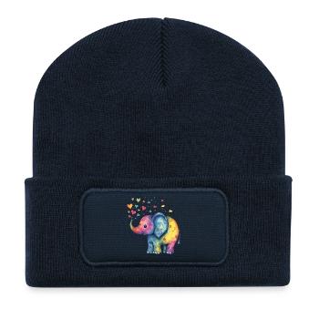 Rainbow Elephant with Heart Sparks - Recycled Patch Beanie - french navy - Front