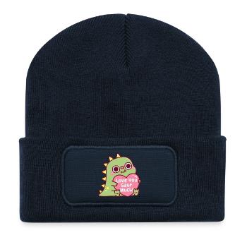 Cute Dinosaur Hugs Heart Love You Saur Much Pun - Recycled Patch Beanie - french navy - Front