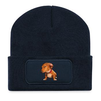 Side Eye Dachshund Monday Mood - Recycled Patch Beanie - french navy - Front