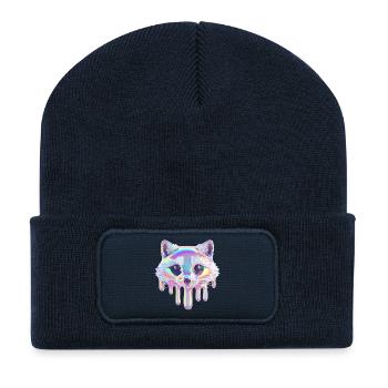 Neon Waschbär – Bunter Tropf Look - Recycled Patch Beanie - french navy - Front