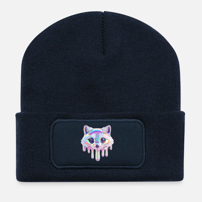 Neon Waschbär – Bunter Tropf Look - Recycled Patch Beanie - french navy