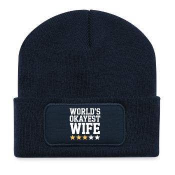 World's Okayest Wife Tee - Recycled Patch Beanie - french navy - Front