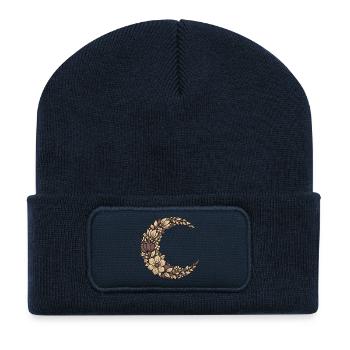 Blumenhalbmond Kranz - Recycelte Patch Beanie - French Navy - Vorne